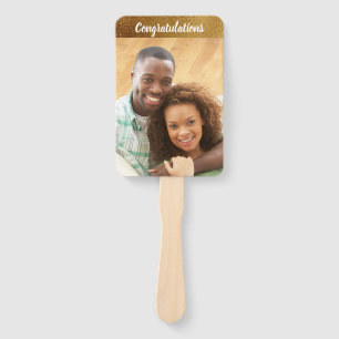 Congratulations Wedding Engagement Photo Faux Gold Hand Fan