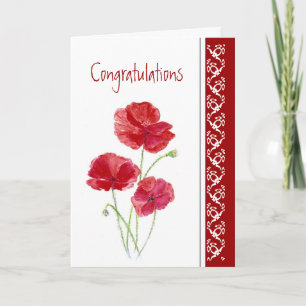 Congratulations Wedding Red Poppies Garden Flowers Card