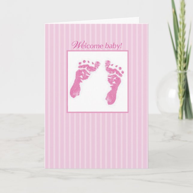 Congratulations, Welcome New Baby Girl, Footprints Card (Front)