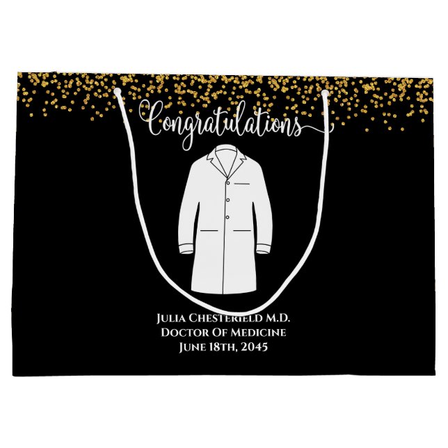 Congratulations White Coat Physician Doctor Large Gift Bag (Back)