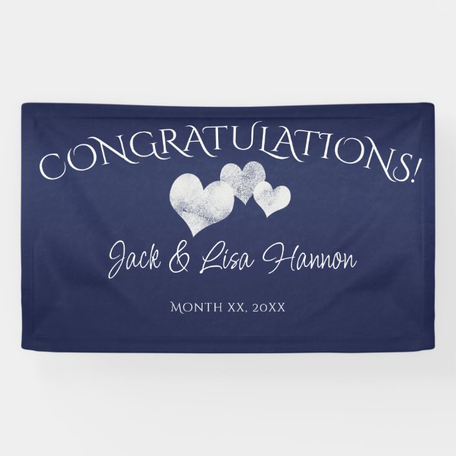 Congratulations White Hearts on Navy Wedding Banner (Horizontal)