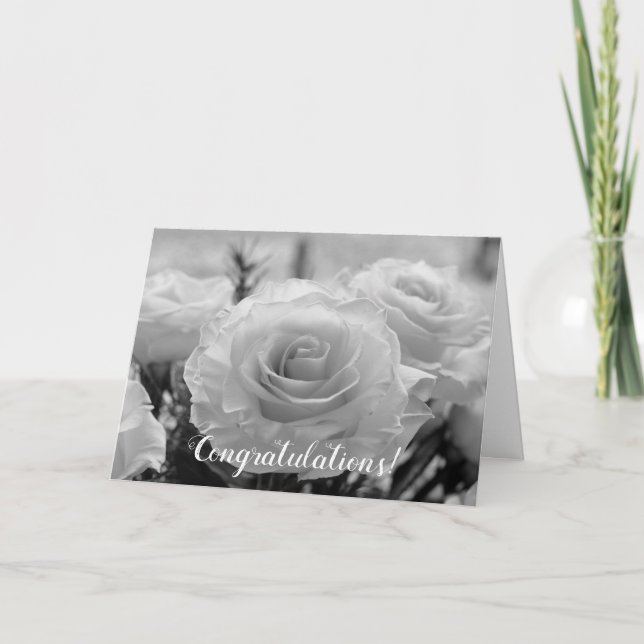 Congratulations White Roses Wedding Card (Front)
