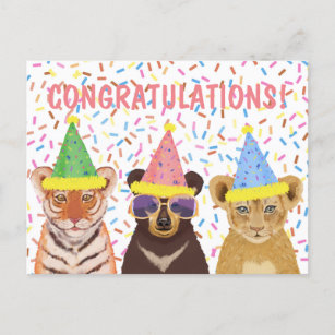 Congratulations - Wild Animals Illustration  Postcard