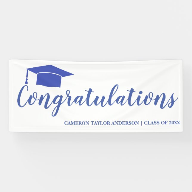 Congratulations with Black Grad Cap Graduation Ban Banner (Horizontal)