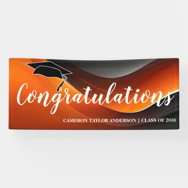 Congratulations with Black Grad Cap Graduation Banner (Horizontal)