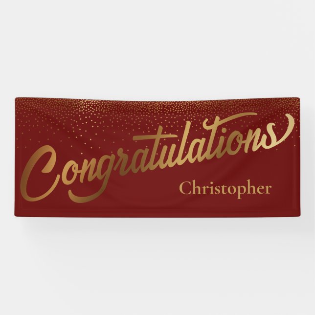 Congratulations with Gold Confetti Burgundy Banner (Horizontal)