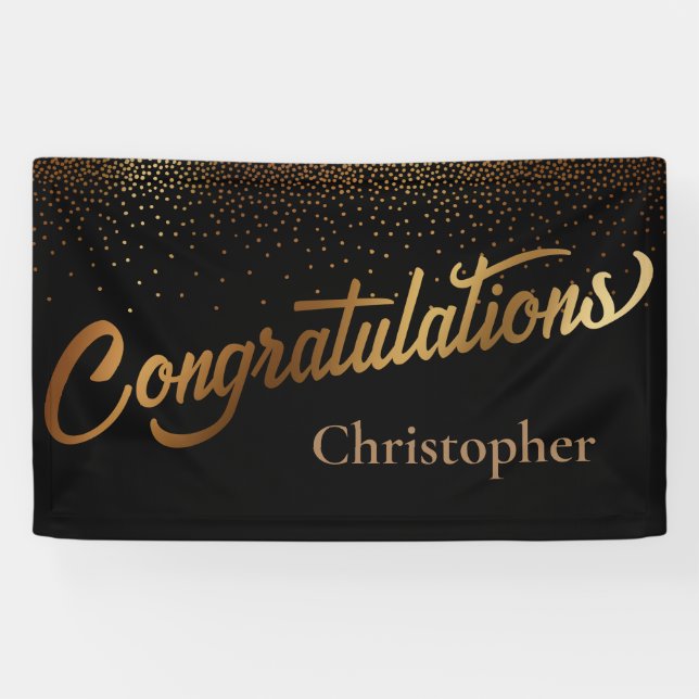 Congratulations with Gold Confetti on Black Banner (Horizontal)