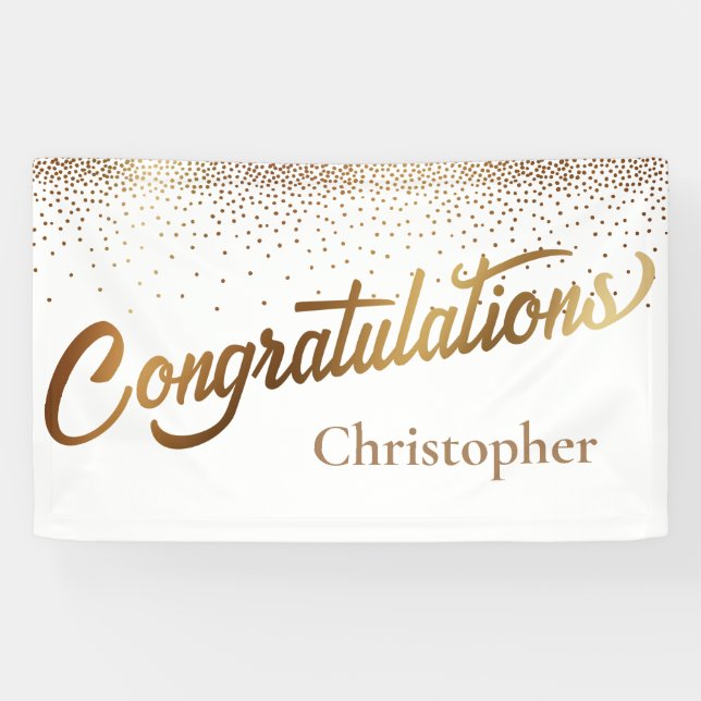 Congratulations with Gold Confetti on White Banner (Horizontal)