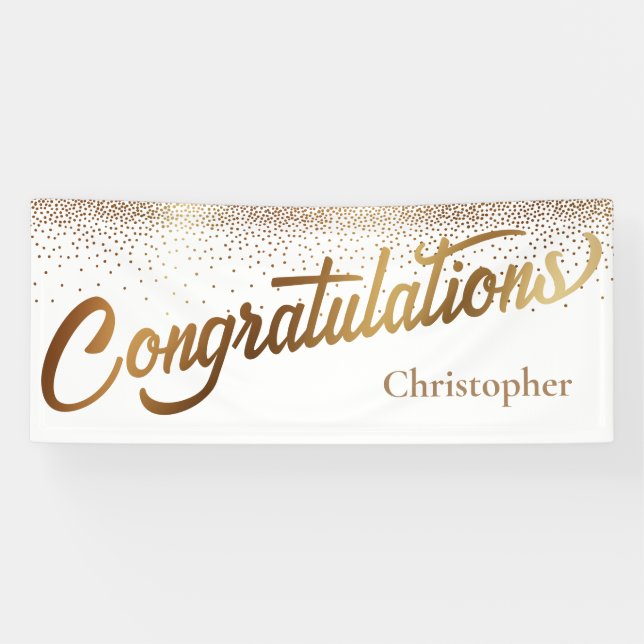 Congratulations with Gold Confetti on White Banner (Horizontal)