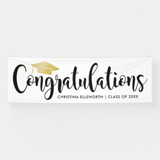 congratulations with gold grad cap graduation banner zazzle co uk congratulations graduation banner