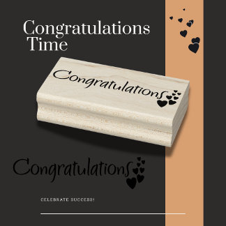 "Congratulations!" with Hearts Rubber Stamp
