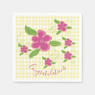 Congratulations Yellow Plaid Pink Floral Napkin