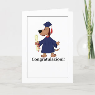 Congratulazioni! - Graduation Dog Cap and Gown Holiday Card