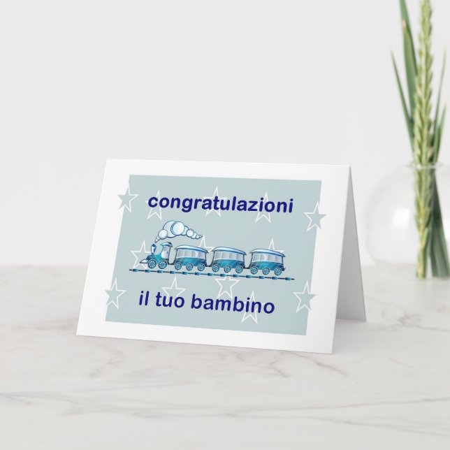 Congratulazioni! - New Baby Boy in Italian Card (Front)