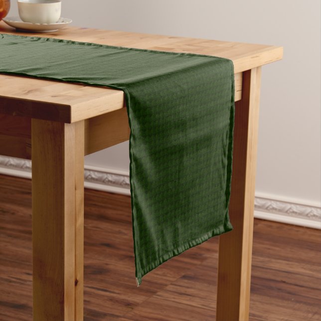 Coniferous green, solid, geometric, triangles, squ short table runner (In Situ)