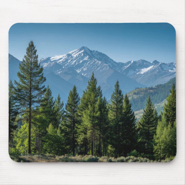 Coniferous Trees with Mountain Background Mouse Mat (Front)