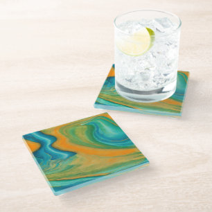 “Conil”. A Colourful Abstract Blend Glass Coaster