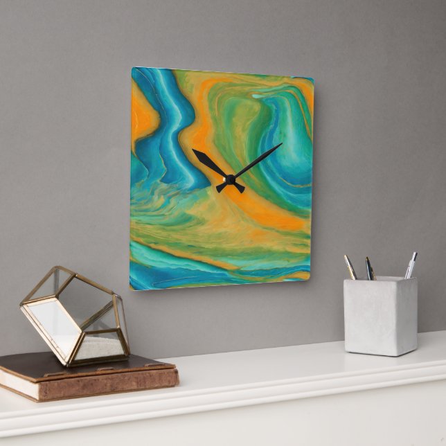 “Conil”. A Colourful Abstract Blend Square Wall Clock (Office)