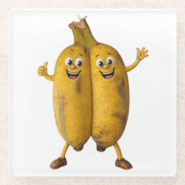 Conjoined Bananas Comedy Duo Glass Coaster (Front)