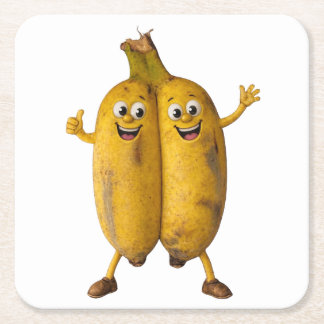 Conjoined Bananas Comedy Duo Square Paper Coaster