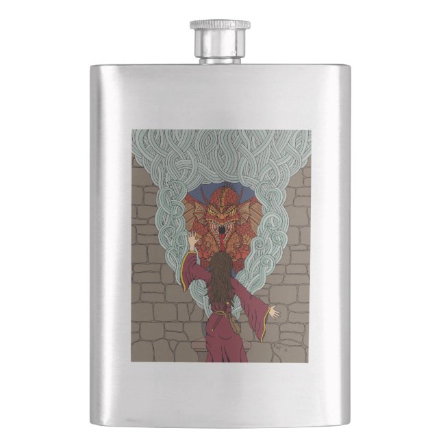 Conjuring the Dragon Hip Flask (Front)