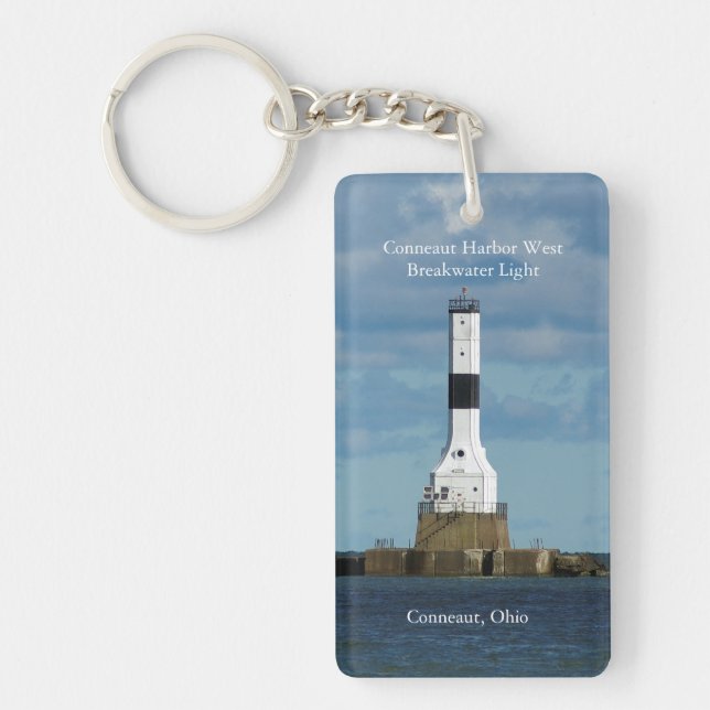Conneaut Harbour West Bkw Light rectangle key chai Ring (Front)