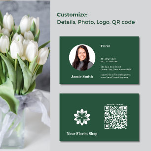 Connect, Florist Green & White Photo Business Card