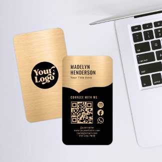 Connect Metallic Gold Black QR Code Social Media Business Card