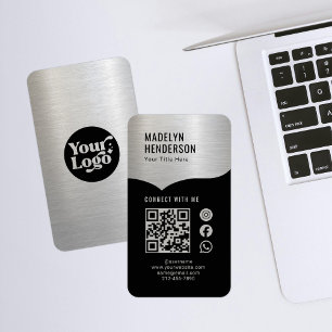 Connect Metallic Silver Black QR Code Social Media Business Card