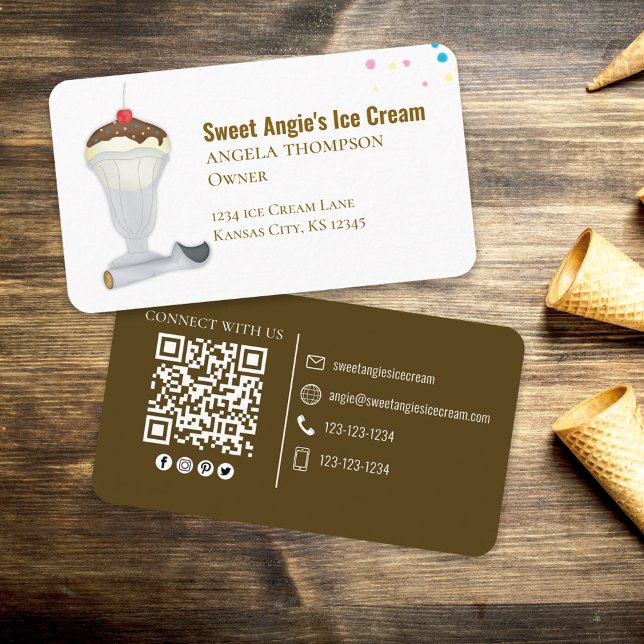Connect With Me | QR Code Simple Ice Cream Shop Business Card (Creator Uploaded)