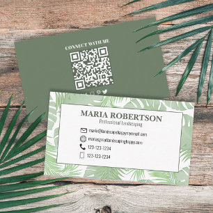 Connect with Me   QR Code Social Media Palm Leaves Business Card
