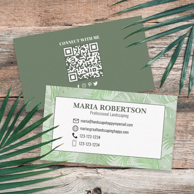 Connect with Me | QR Code Social Media Palm Leaves Business Card (Creator Uploaded)