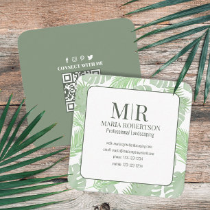Connect with Me QR Code Social Media Palm Leaves Square Business Card