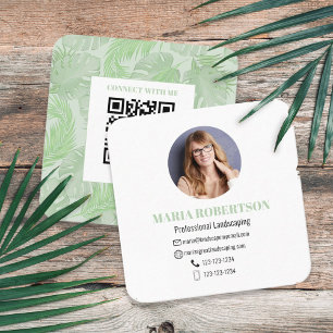 Connect with Me   QR Code Social Media Palm Leaves Square Business Card