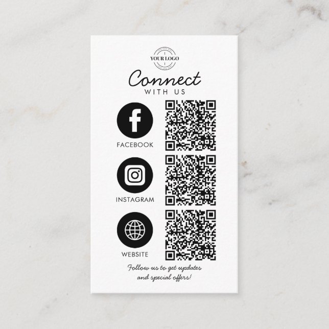 Connect with Us 3 QR Code Business Company Logo  Enclosure Card (Front)