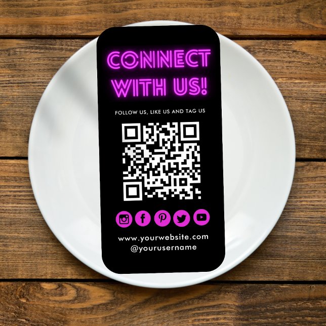 Connect With Us Black QR Code Social Media Modern Business Card (Creator Uploaded)