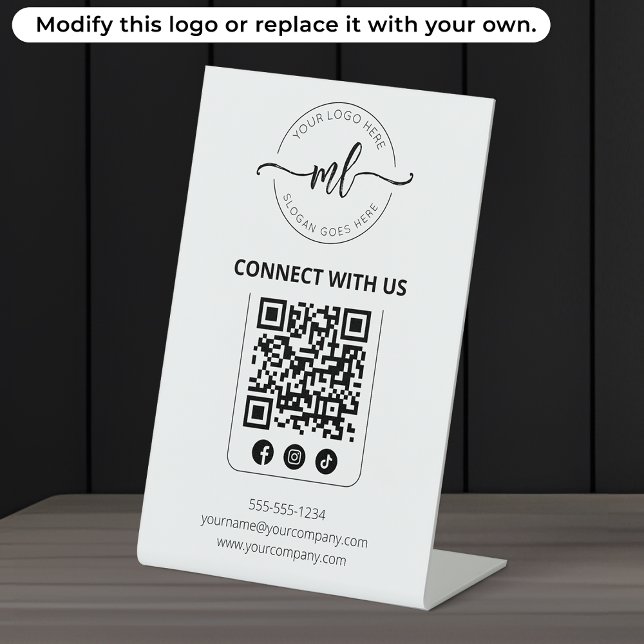 Connect With Us Business Logo Initials Qr Code Pedestal Sign (Creator Uploaded)