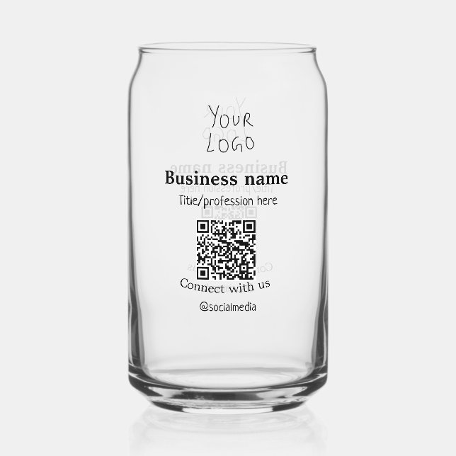Connect with us business logo QR social media name Can Glass (Front)