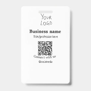 Connect with us business logo QR social media name ID Badge
