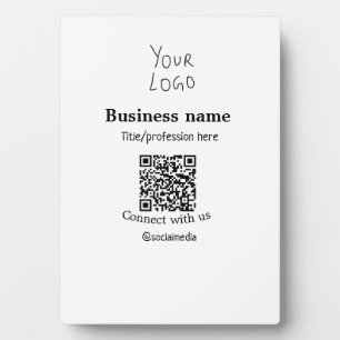 Connect with us business logo QR social media name Plaque