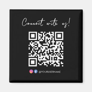 Connect With Us Facebook Instagram QR Code Black Magnet