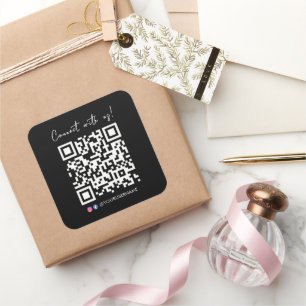 Connect With Us Facebook Instagram QR Code Black Square Sticker