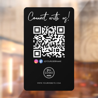 Connect With Us Facebook Instagram QR Code Logo Window Cling
