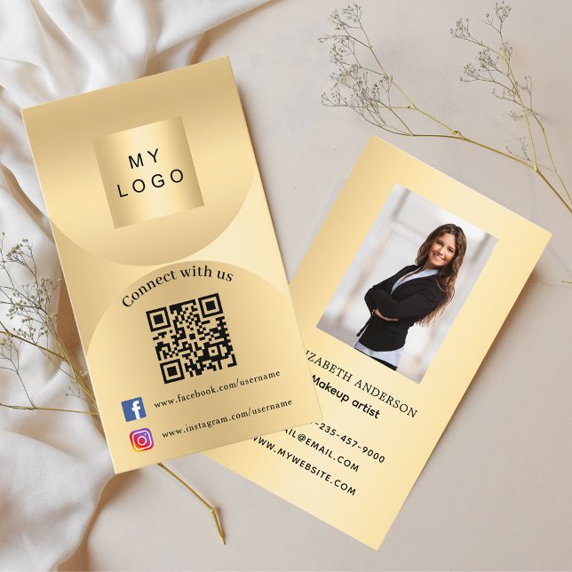 Connect with us gold photo Qr social media premium Business Card (Creator Uploaded)