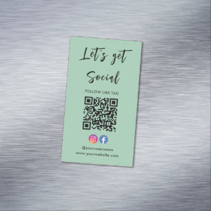 Connect With Us Instagram Facebook Qr Code Green Magnetic Business Card