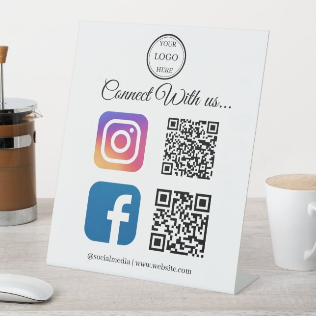 Connect With Us | Instagram & Facebook QR Pedestal Sign (In SItu)