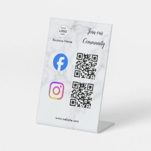 connect with us instagram facebook social media qr pedestal sign