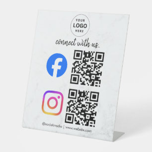 connect with us instagram facebook social media qr pedestal sign