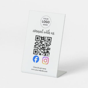connect with us instagram facebook social media qr pedestal sign