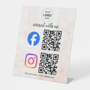 connect with us instagram facebook social media qr pedestal sign